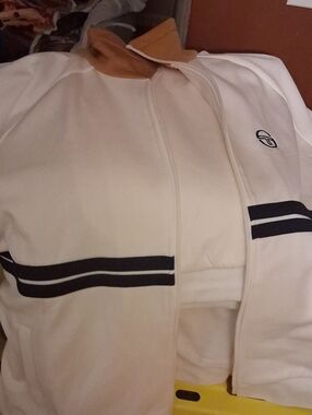 Sergio Tacchini White and Tan Athletic Jacket